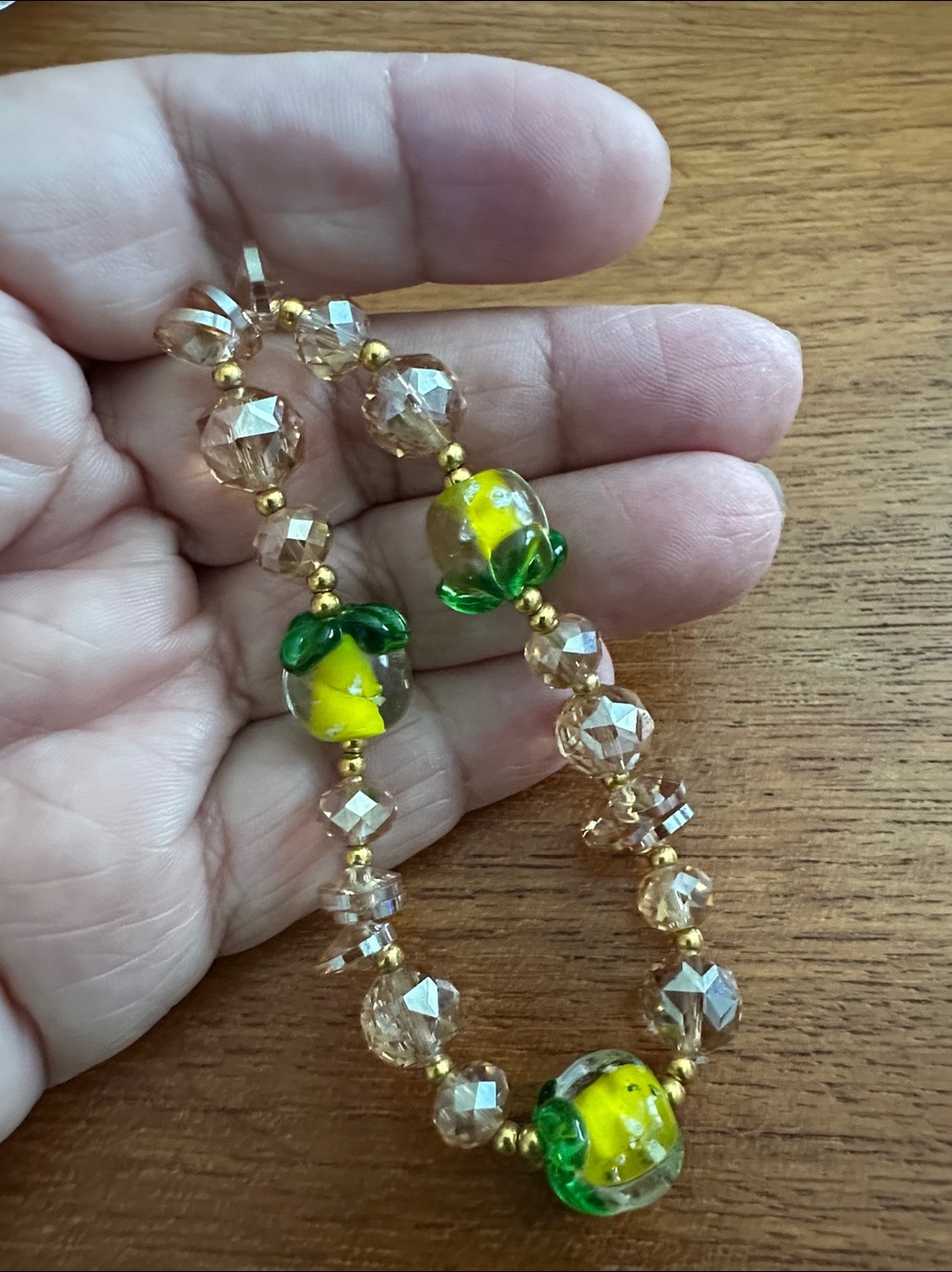 🧡 Champagne Glass and Lemon Bead Stretch Bracelet 🧡